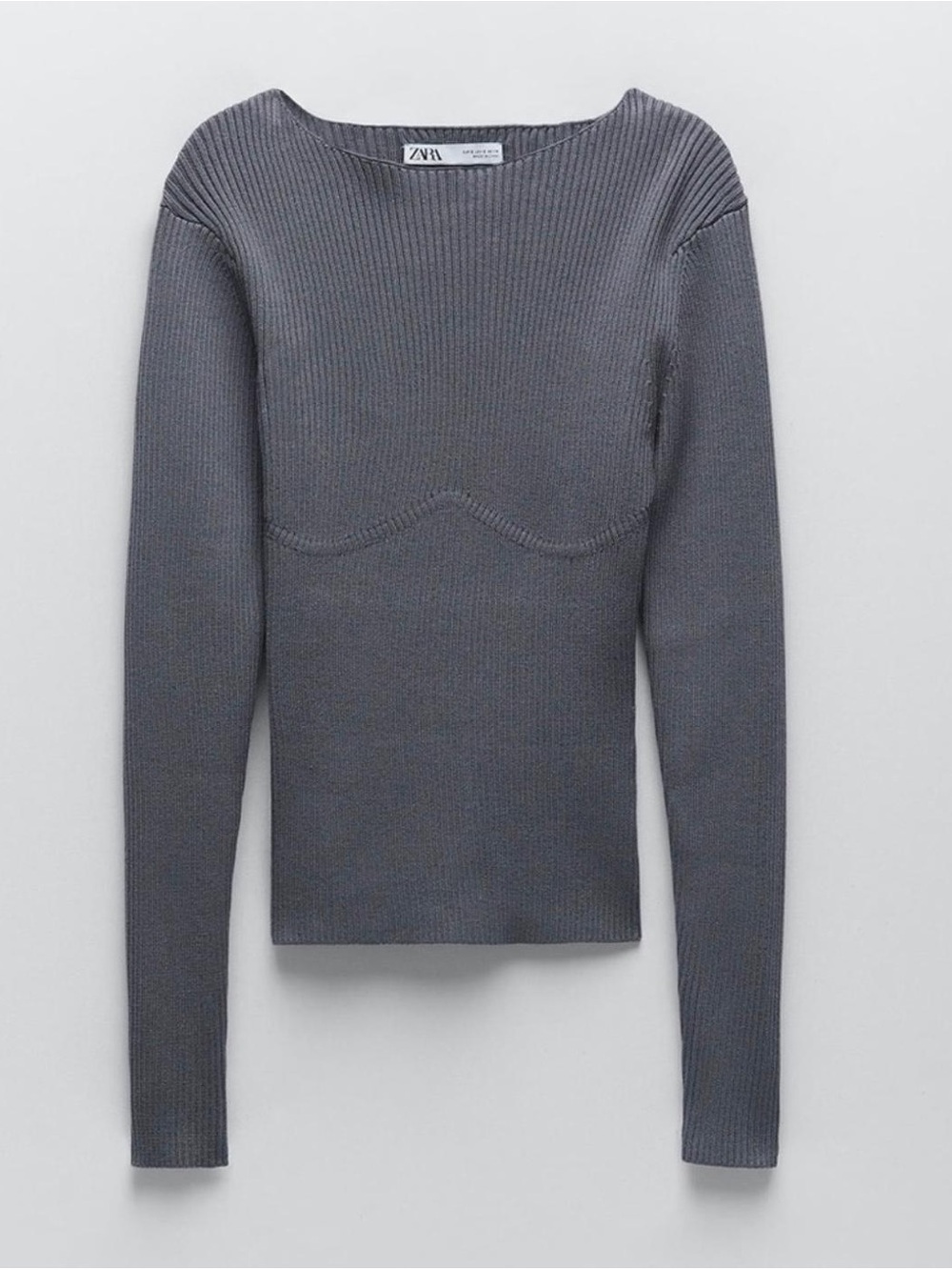 Zara Ribbed Knit Blue-Grey Sweater Top